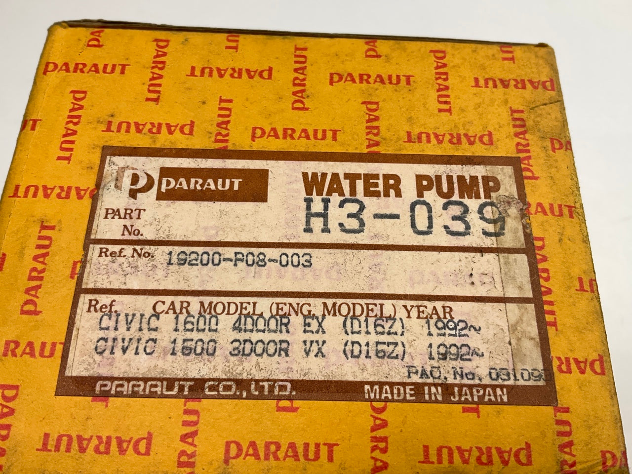 Paraut H3-039 Water Pump - Replaces Honda # 19200-P08-003