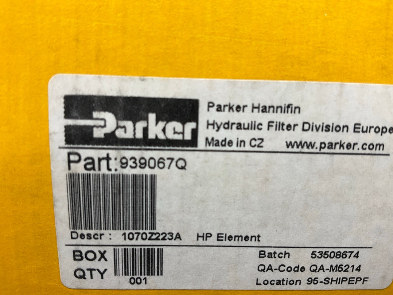 Parker 939067Q High Pressure Hydraulic Filter Element 100P Series 20Q Microglass