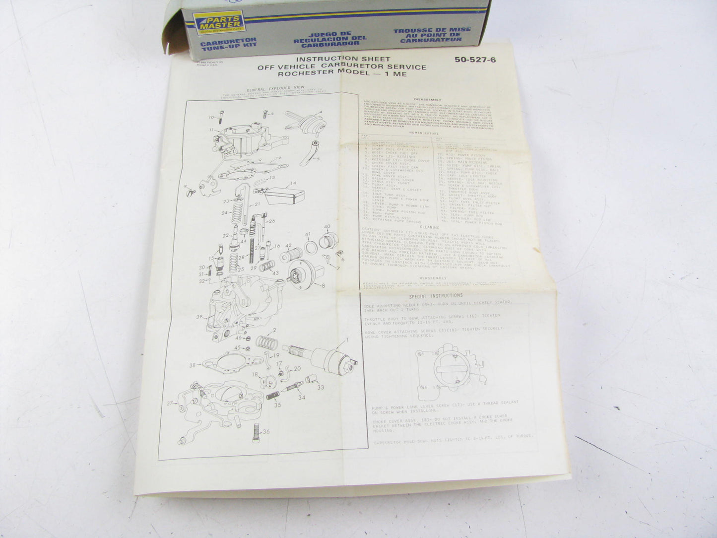 Parts Master 10725A Carburetor Rebuild Kit - ROCHESTER 1-BBL 1ME
