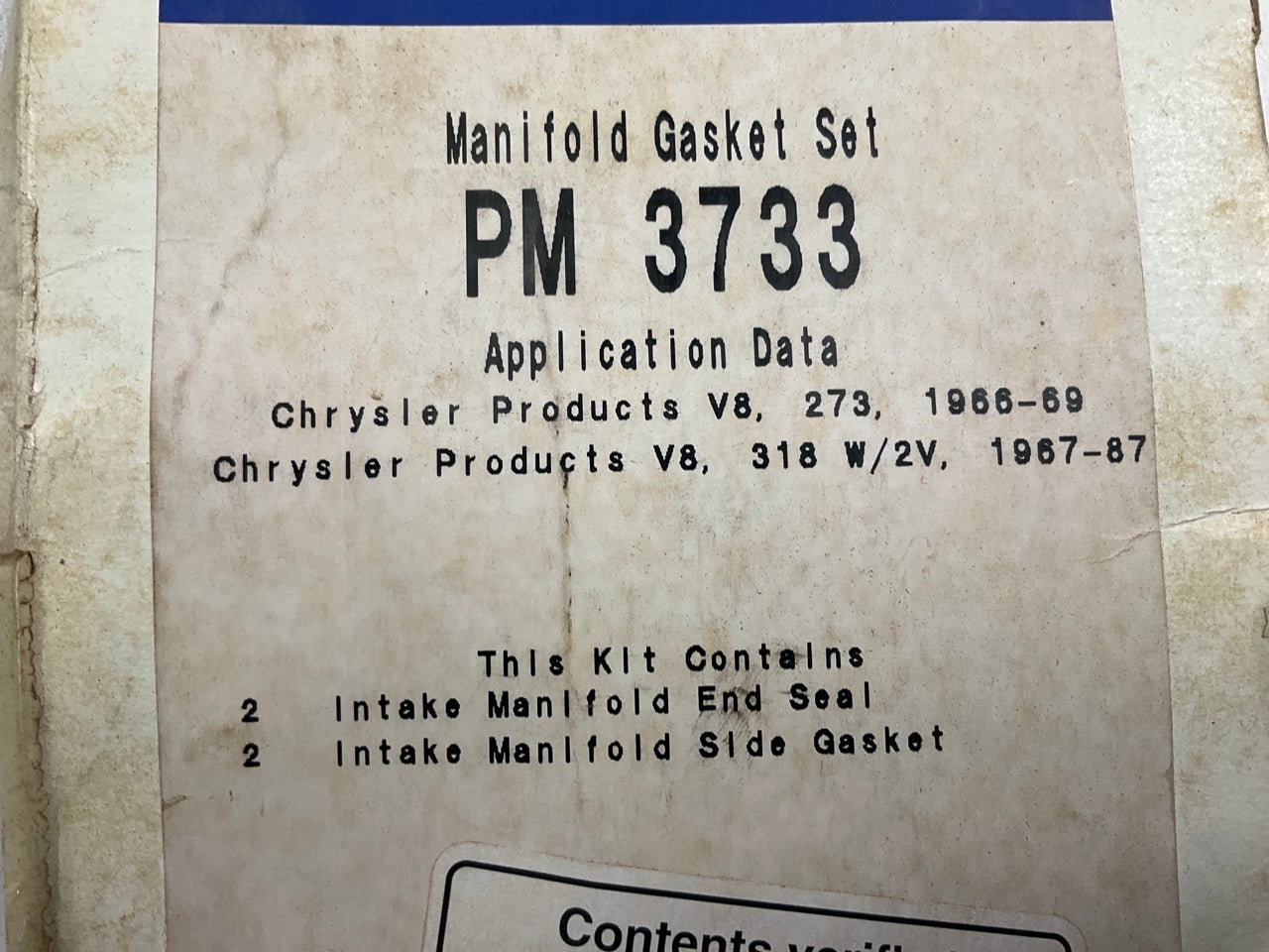 Parts Master PM3733 Intake Manifold Gasket Set For 1966-89 Chrysler 273 318-V8