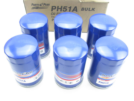 (6) Parts Plus PH51A Oil Filter Replaces PH3980 51190 L20173 LF234 LF3554 PF52