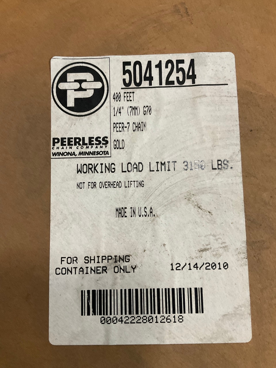 Peerless 5041254 Cargo Rigging 1/4'' Transport Chain 400 Feet Long, 3150 Lbs Load