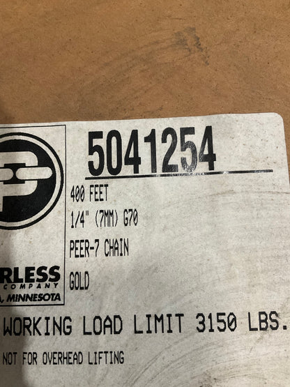 Peerless 5041254 Grade 70 Transport Chain, Size 1/4 In, 3,150 Lb Limit, 400 Feet