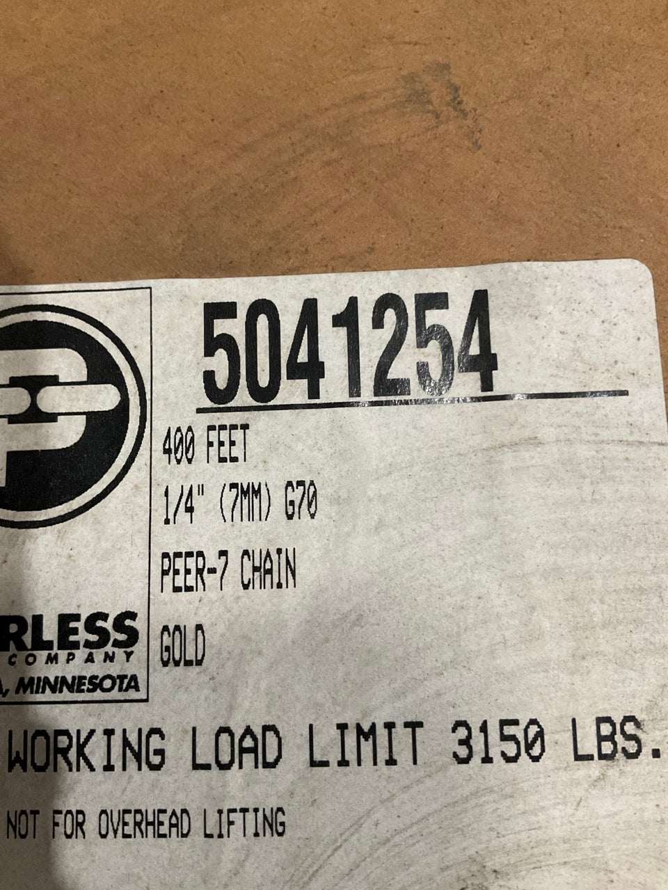 Peerless 5041254 Cargo Rigging 1/4'' Transport Chain 400 Feet Long, 3150 Lbs Load