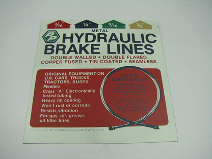 Perfect Parts Metal Hydraulic Brake Lines METAL SHEET Chart Sign  - 9'' X 8-1/4''