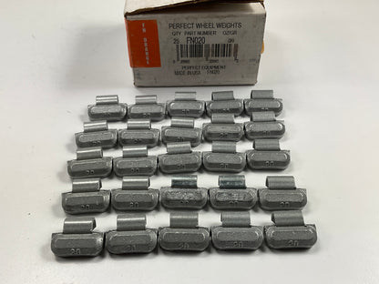 (25) Perfect Wheel Weights FN020 Lead Coated Clip On Wheel Weights, 20g