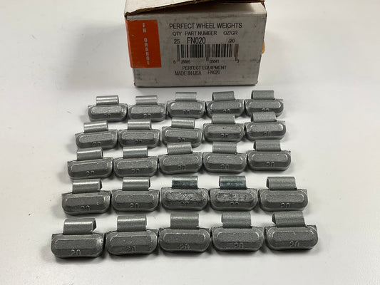 (25) Perfect Wheel Weights FN020 Lead Coated Clip On Wheel Weights, 20g