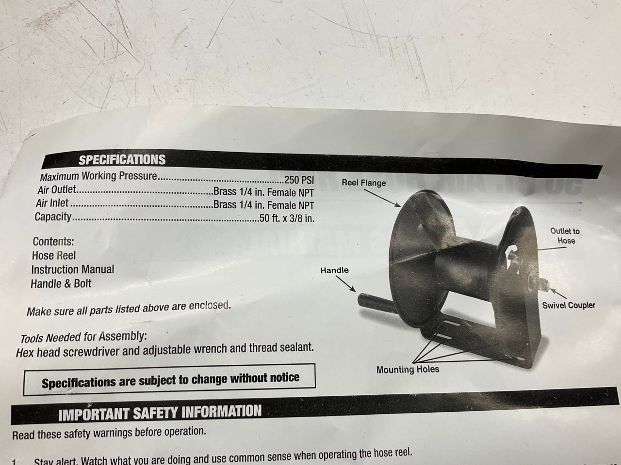 Performance Tool M635 50' Capacity Air Hose Reel