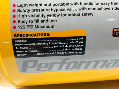 SMALL DENT - Performance Tool W10005 Hi-Viz 5-Gallon Portable Air Tank W/ Gauge