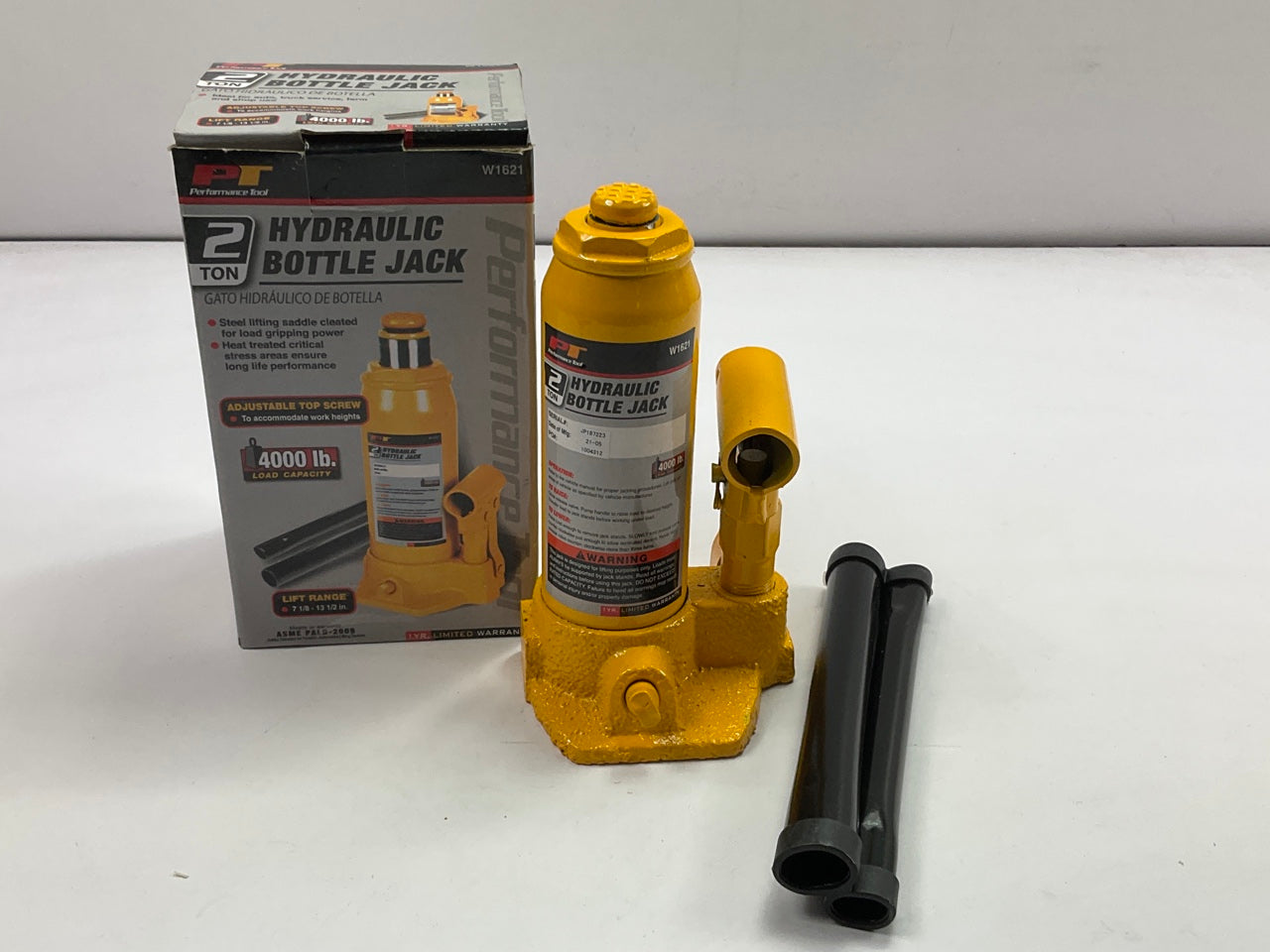 Performance Tool W1621 2-Ton 4,000 Lbs. Heavy Duty Hydraulic Bottle Jack,Yellow