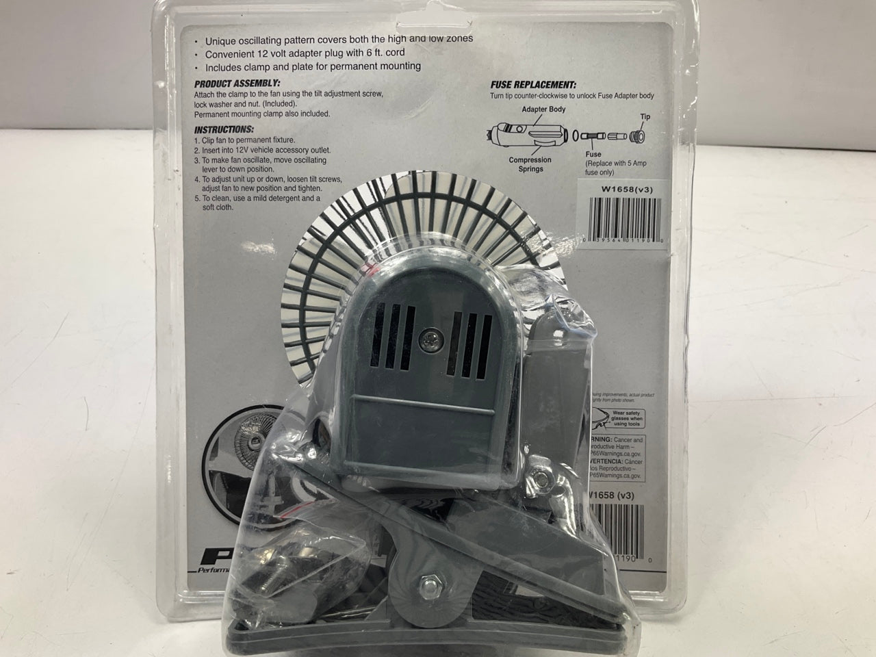Performance Tool W1658 12V Clamp On 6'' Oscillating Fan For Cars, Trucks, RVs