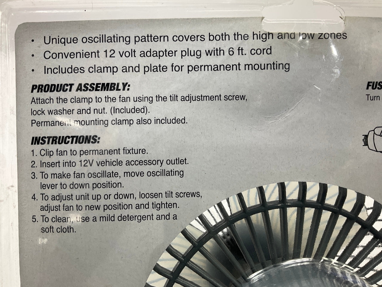 Performance Tool W1658 12V Clamp On 6'' Oscillating Fan For Cars, Trucks, RVs