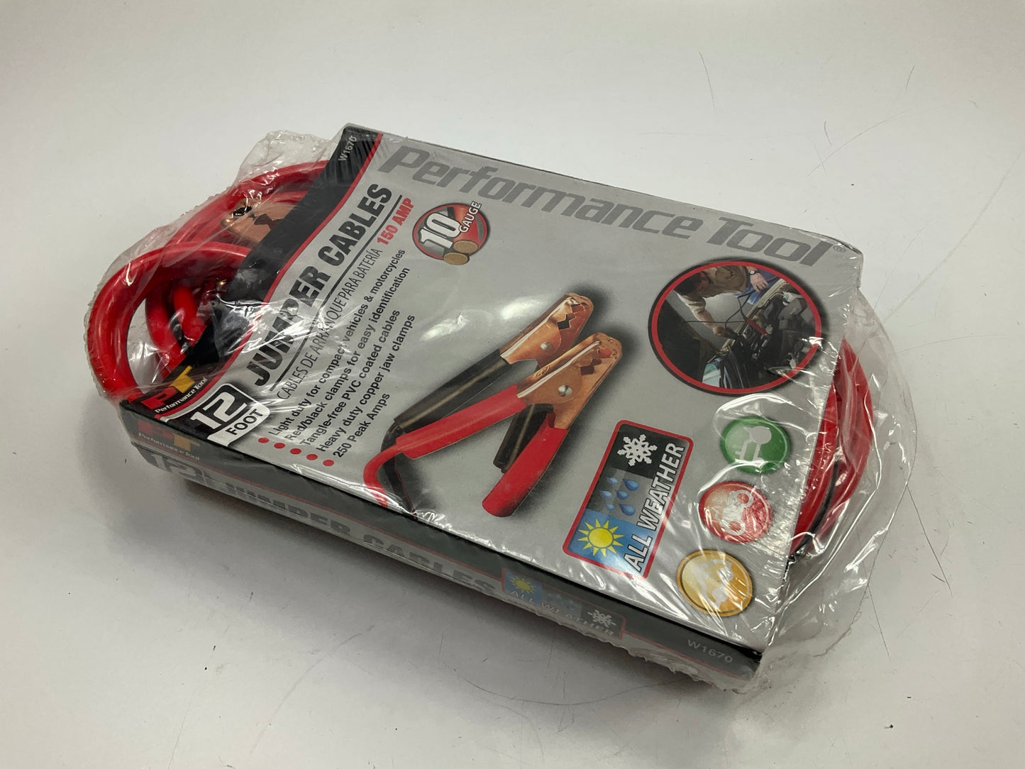 Performance Tool W1670 12' 10-Gauge 150 AMP All Weather Jumper Cables,12 Feet