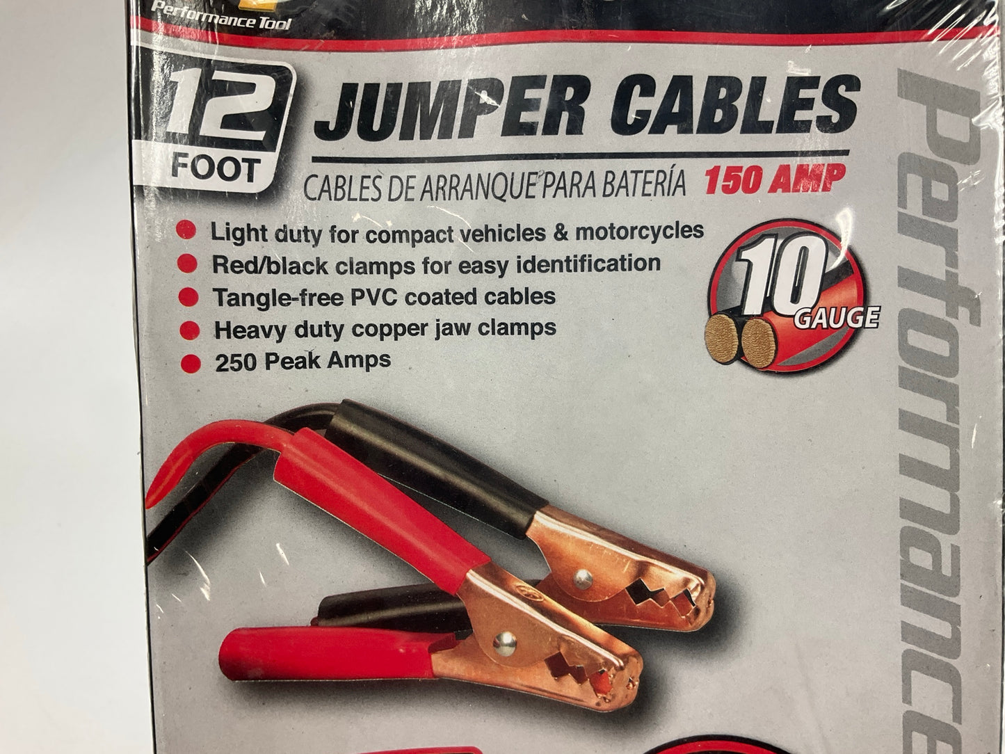 Performance Tool W1670 12' 10-Gauge 150 AMP All Weather Jumper Cables,12 Feet
