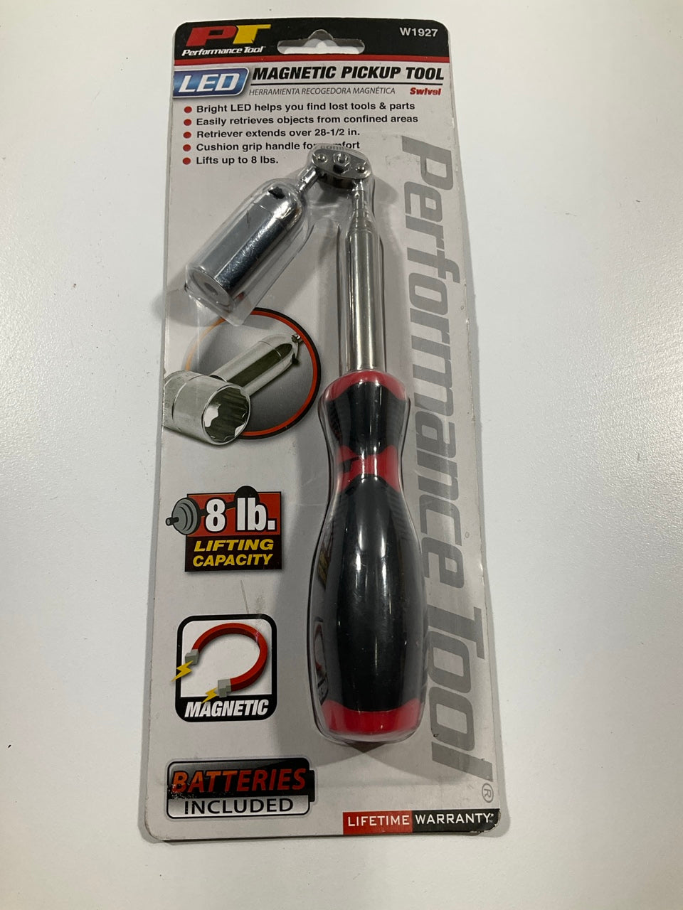 Performance Tool W1927 Swivel LED Magnetic Pickup Tool, Picks-Up Up To 8 Lbs