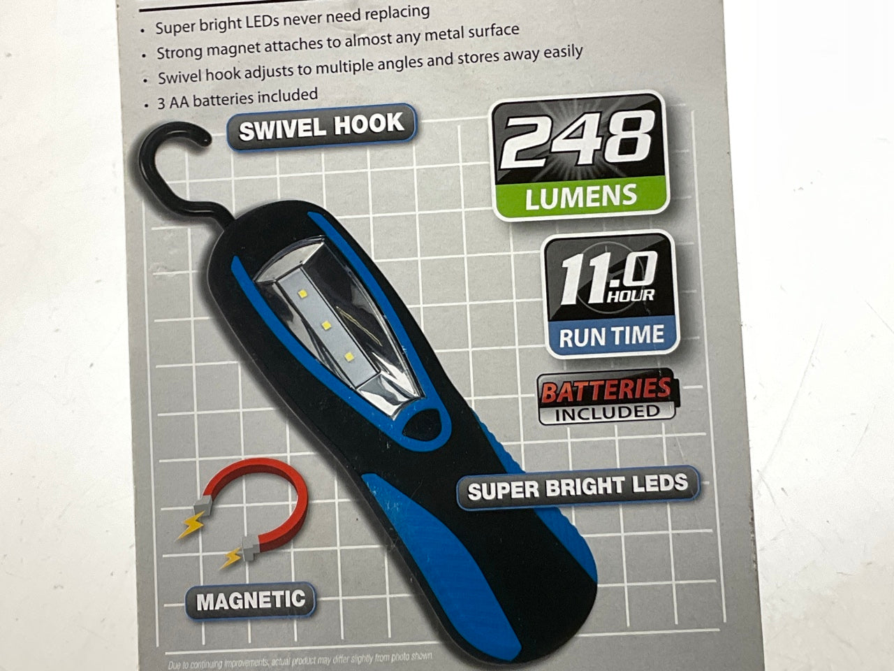Performance Tool W2424 248 Lumen Super Bright Handheld LED Work Light With Hook