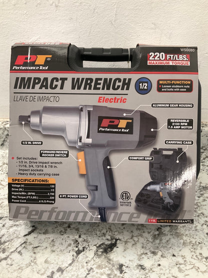 Performance Tool W50080 1/2'' Drive 220 Ft-lbs 110-volt Electric Impact Wrench