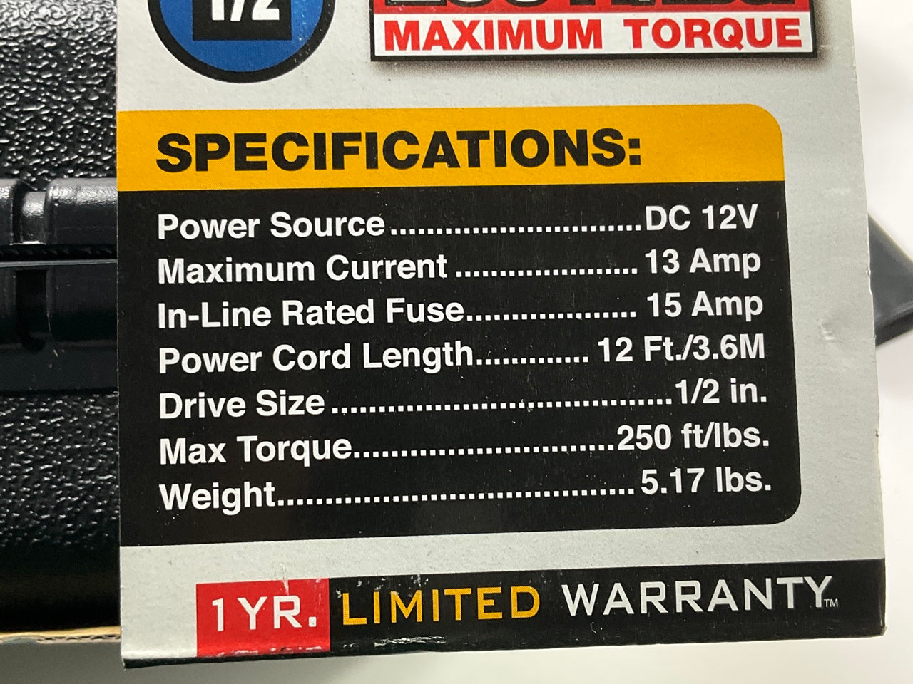 Performance Tool W50099 12V DC 1/2'' Drive Impact Wrench - Runs Of 12V Car Socket