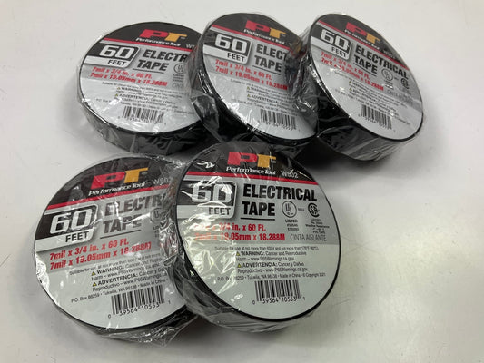 5 ROLLS - Performance Tool 3/4'' X 60' Black Electrical Tape