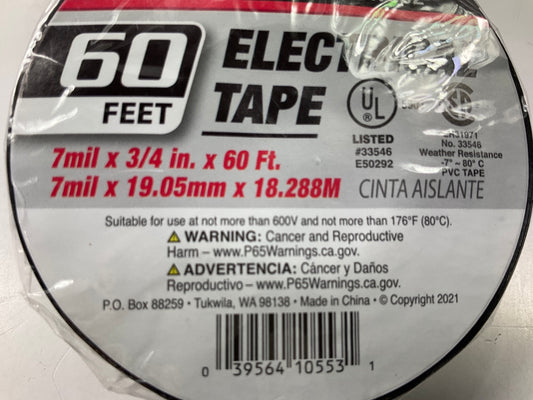 5 ROLLS - Performance Tool 3/4'' X 60' Black Electrical Tape