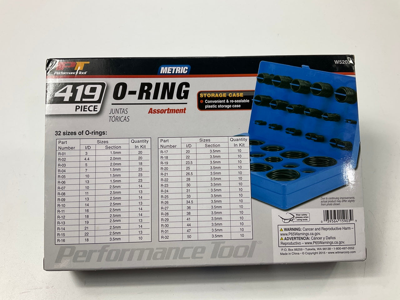 Performance Tool W5203 Metric O-Ring 419 PCs Assortment 32 Sizes, Nitrile Rubber