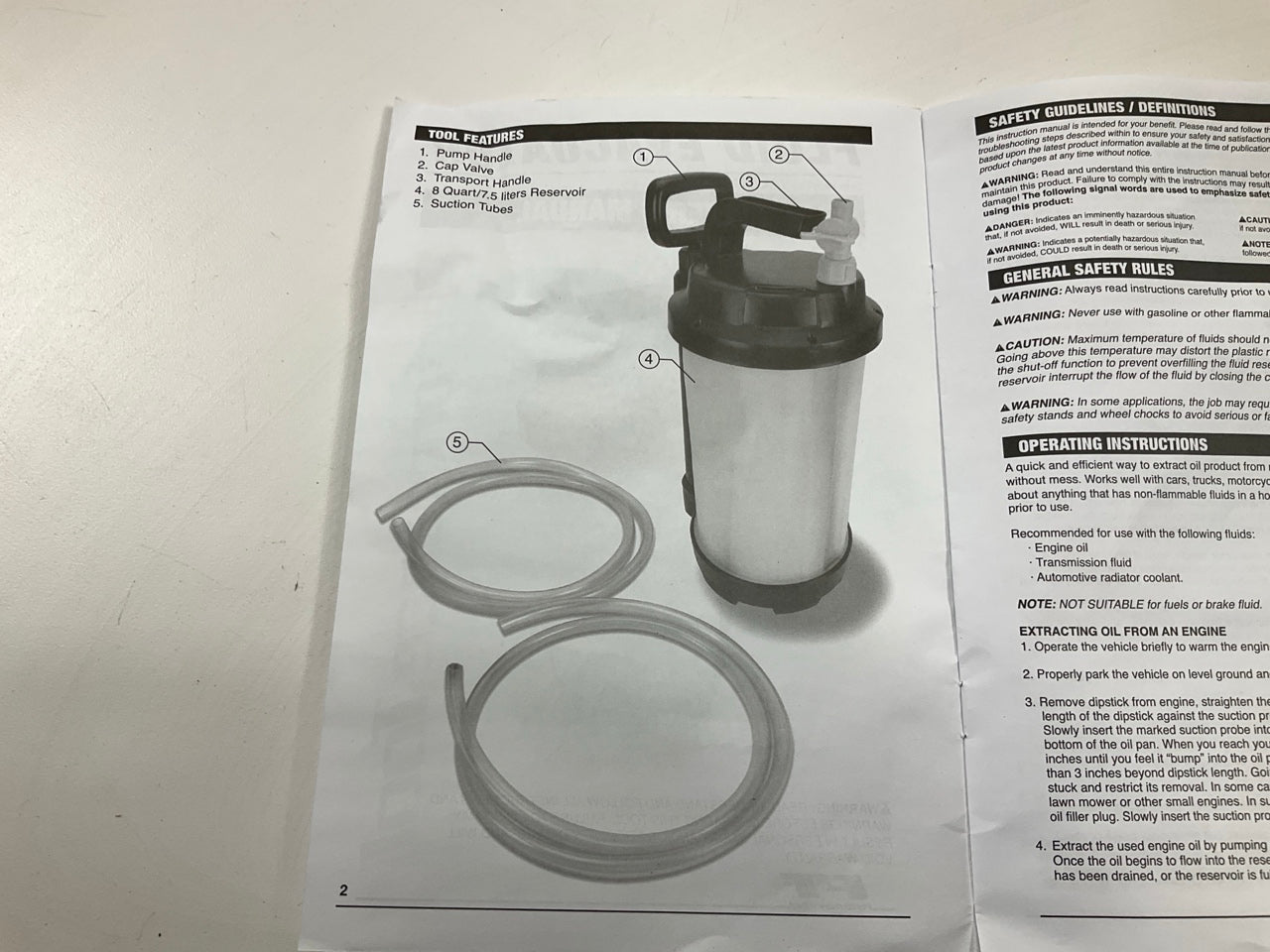 Performance Tool W54171 Manual 8L Oil Changer Vacuum Fluid Extractor Tank Tool