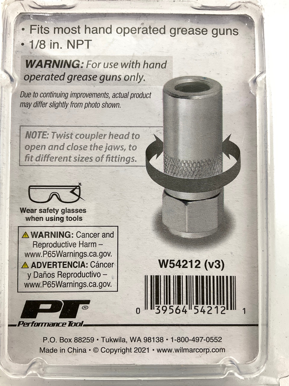 Performance Tool W54212 1/8'' NPT Grease Gun Coupler