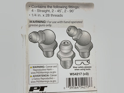 Performance W54217 SAE 1/4'' Grease Zerk Fittings Kit: Straight, 45 & 90 Degree