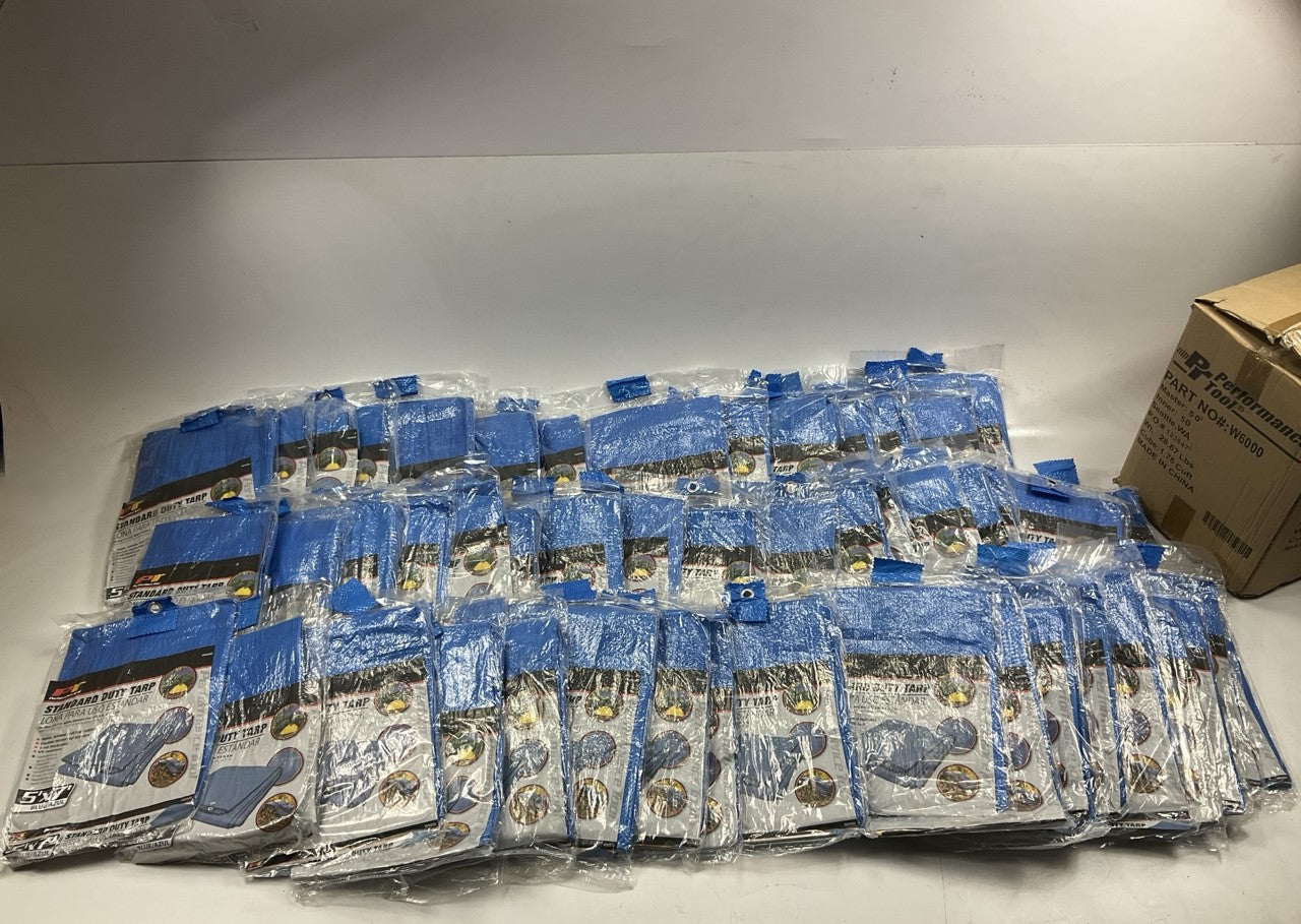 LOT OF 50 - Performance Tool W6000  5'x7' Light Duty Blue Tarps, 4 Mil Thick