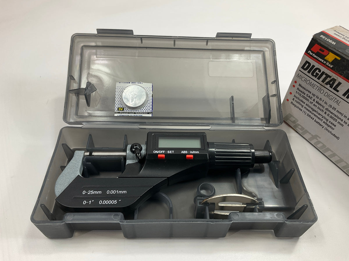 Performance Tool W80156 Digital Micrometer, SAE & Metric, 0-1'' ( 0-25mm) Range
