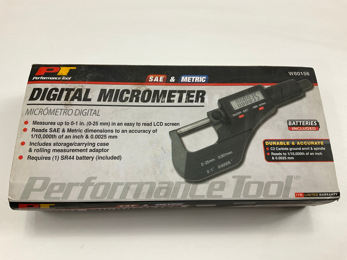 Performance Tool W80156 Digital Micrometer, SAE & Metric, 0-1'' ( 0-25mm) Range
