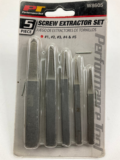 Performance 5-piece 3/16'' To 5/8'' Square Shank Square Flute Screw Extractor Set