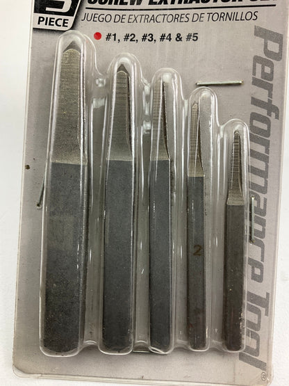Performance 5-piece 3/16'' To 5/8'' Square Shank Square Flute Screw Extractor Set