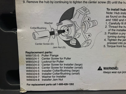 Missing Locknut USED Performance Tool W89324 Front Hub Remover / Installer Tool