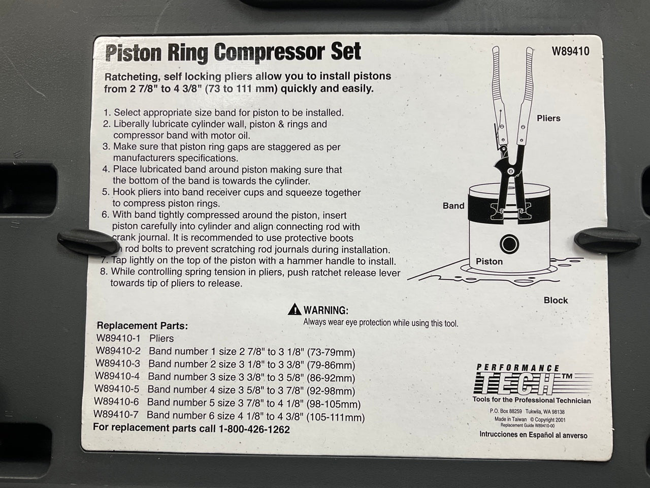 Performance Tool W89410 Piston Ring Compressor Set - USED