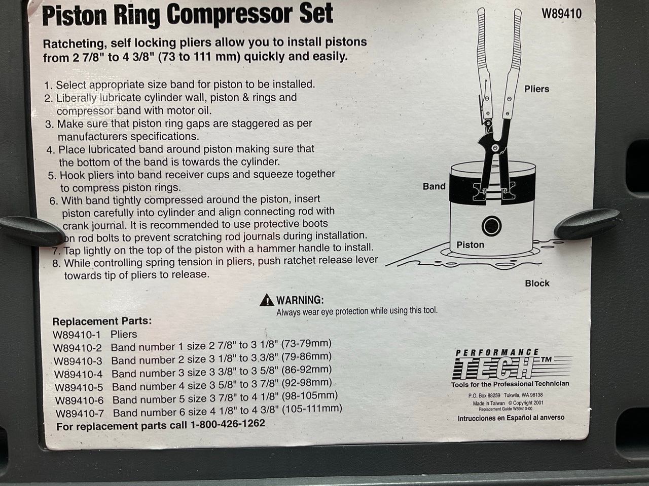 Performance Tool W89410 Piston Ring Compressor Set