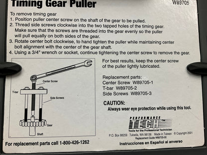 USED #10 Performance Tool W89705 Timing Gear Puller Tool Set