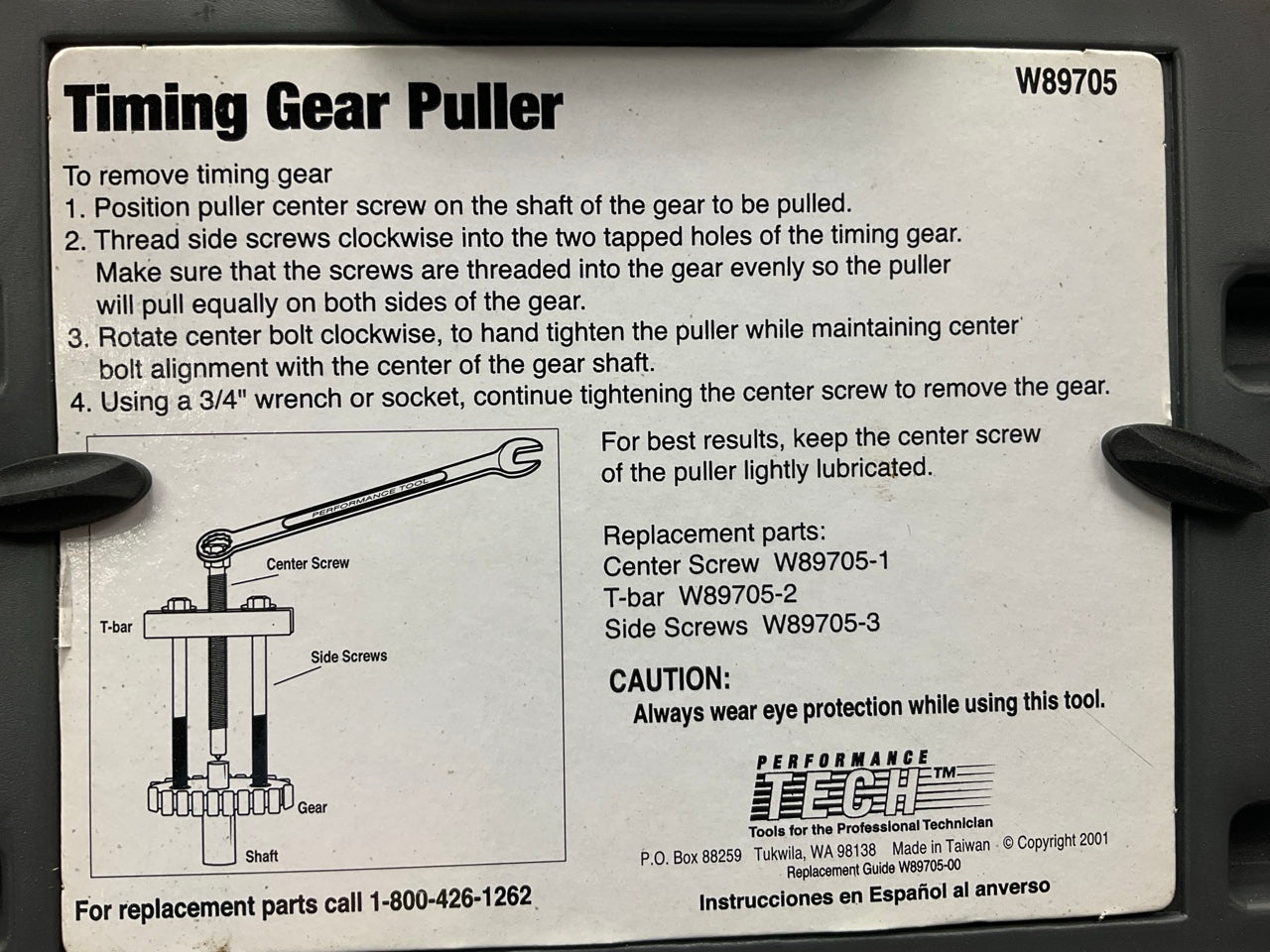USED #11 Performance Tool W89705 Timing Gear Puller Tool Set