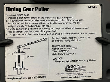 USED #11 Performance Tool W89705 Timing Gear Puller Tool Set