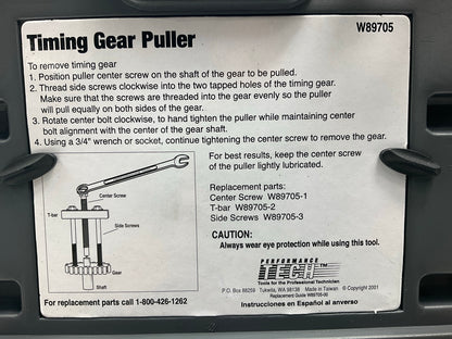 USED #16 Performance Tool W89705 Timing Gear Puller Tool Set