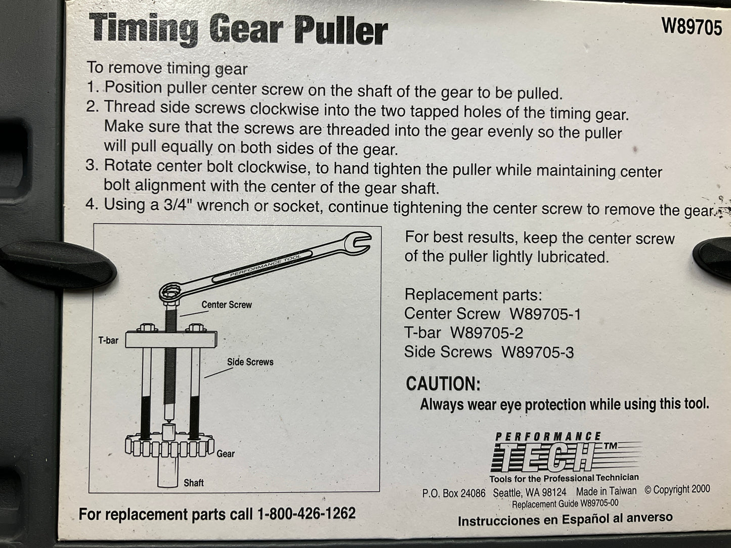 USED #17 Performance Tool W89705 Timing Gear Puller Tool Set