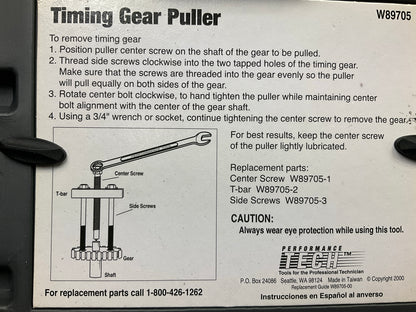 USED #17 Performance Tool W89705 Timing Gear Puller Tool Set