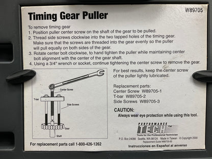 USED #20 - Performance Tool W89705 Timing Gear Puller Tool Set