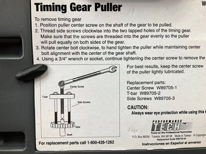 USED #23 - Performance Tool W89705 Timing Gear Puller Tool Set