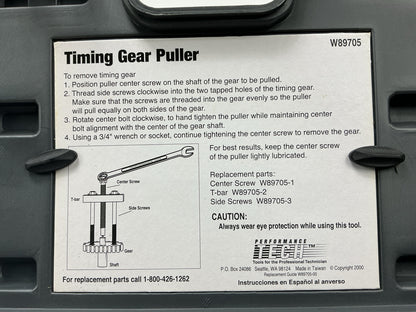 USED #25 Performance Tool W89705 Timing Gear Puller Tool Set Kit