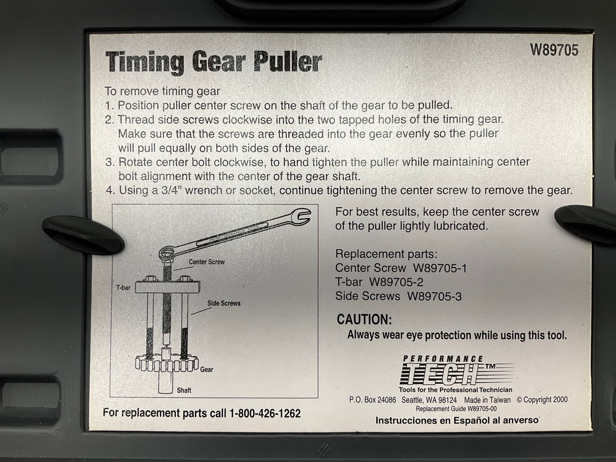 USED #29 Performance Tool W89705 Timing Gear Puller Tool Set Kit