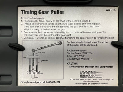USED #29 Performance Tool W89705 Timing Gear Puller Tool Set Kit