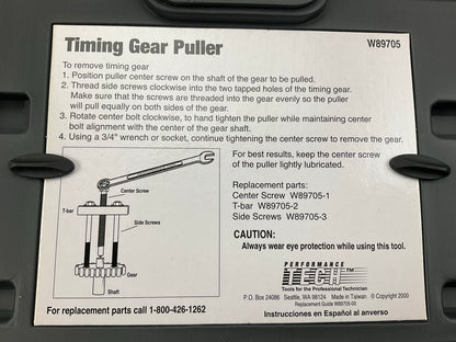 USED #4 Performance Tool W89705 Timing Gear Puller Tool Set Kit