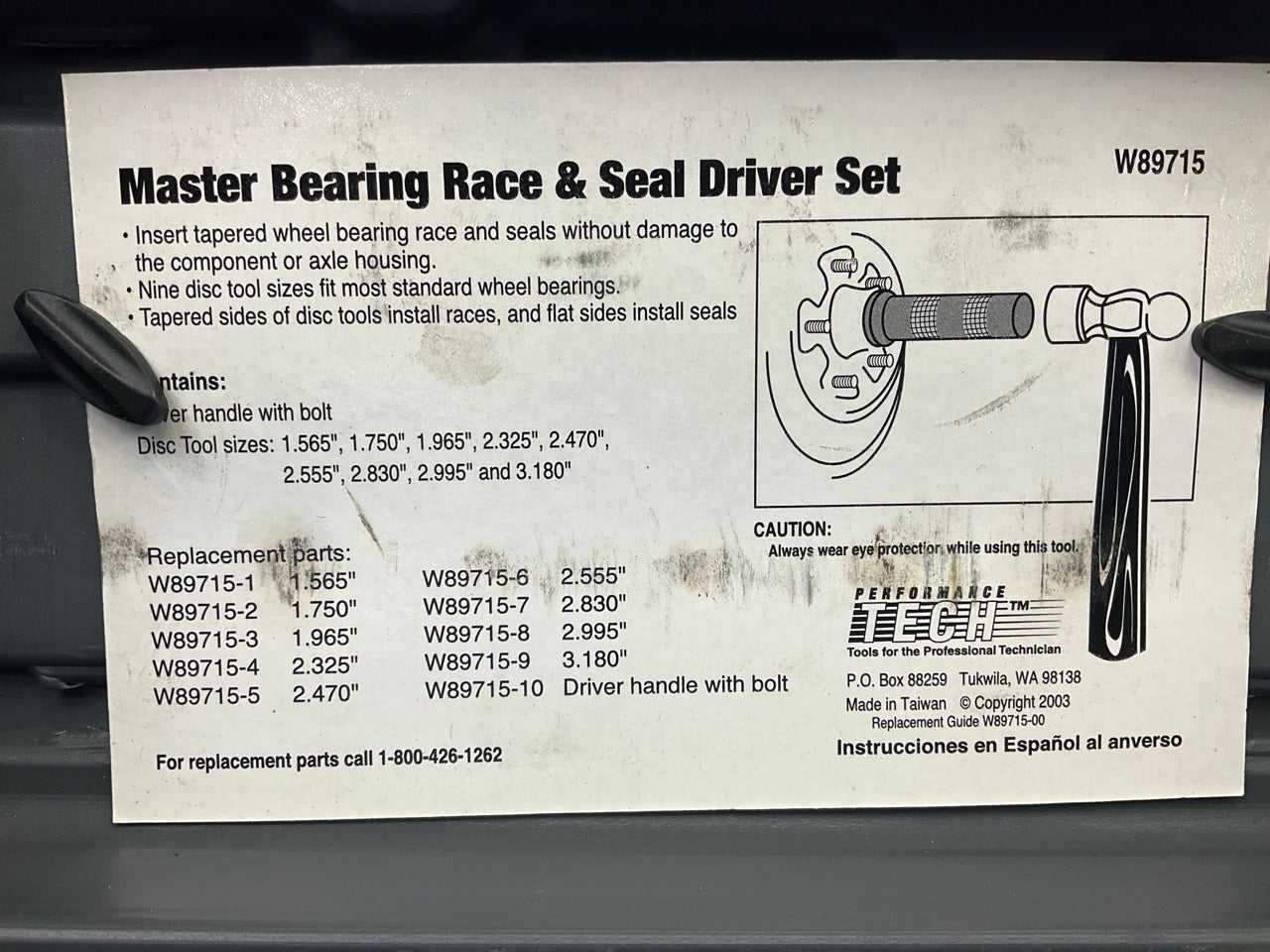 USED #2 - Performance Tool W89715 10 Piece Master Bearing Race & Seal Driver Set