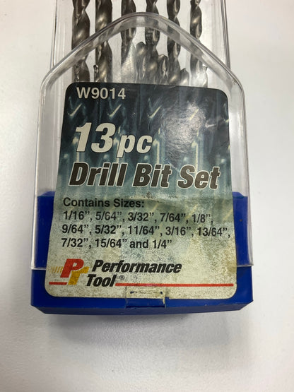 Performance Tool W9014 13-Piece HSS Fractional Drill Bit Set, 1/16'' Through 1/4''